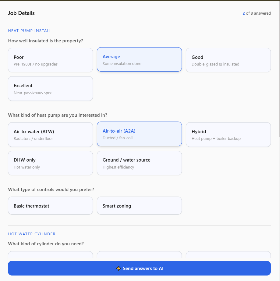 ISKAL AI assistant — guided questions and live RFQ preview (Job Details)